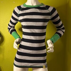 Roxy Black/Gray Stripped Longsleeve Shirt with Green Cuffs and Collar